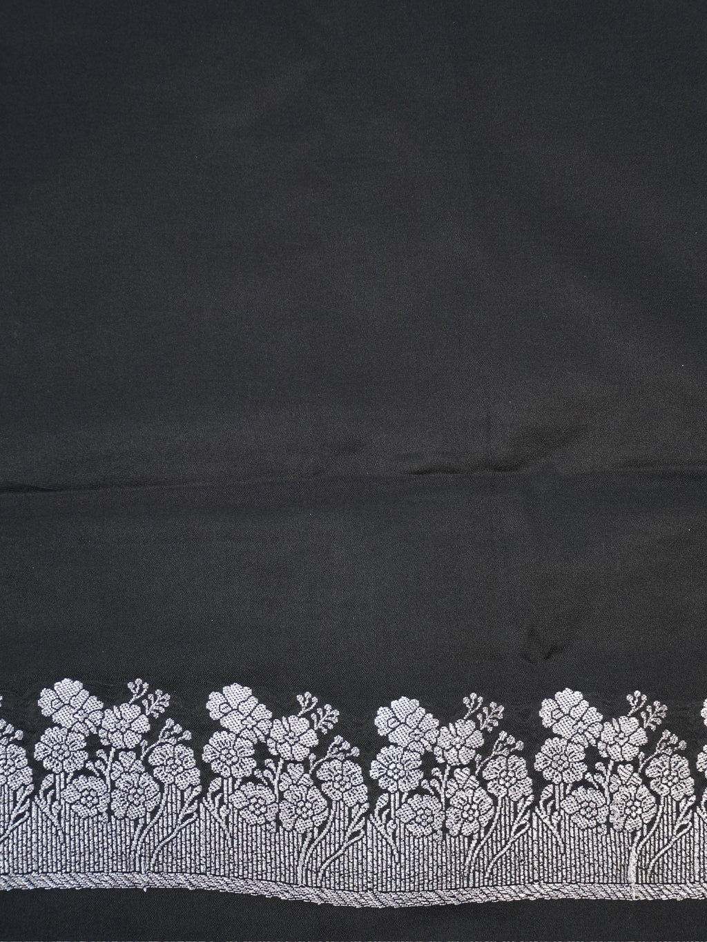 Midnight Black Banarasi Mashru Katan Silk Saree with Stylized Fan Motifs