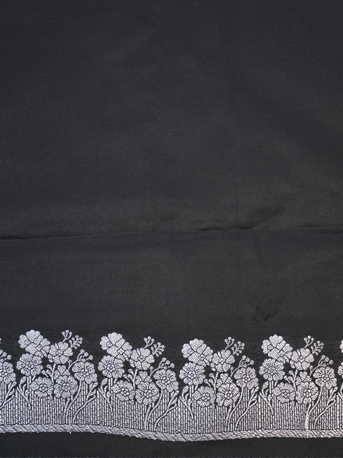 Midnight Black Banarasi Mashru Katan Silk Saree with Stylized Fan Motifs