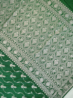 Emerald Green Banarasi Mashru Katan Silk Saree with Meandering Floral Vines