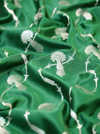 Emerald Green Banarasi Mashru Katan Silk Saree with Meandering Floral Vines