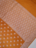 Mustard Gold Banarasi Mashru Katan Silk Saree with Paisley Leaf Butis