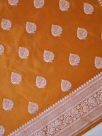 Mustard Gold Banarasi Mashru Katan Silk Saree with Paisley Leaf Butis