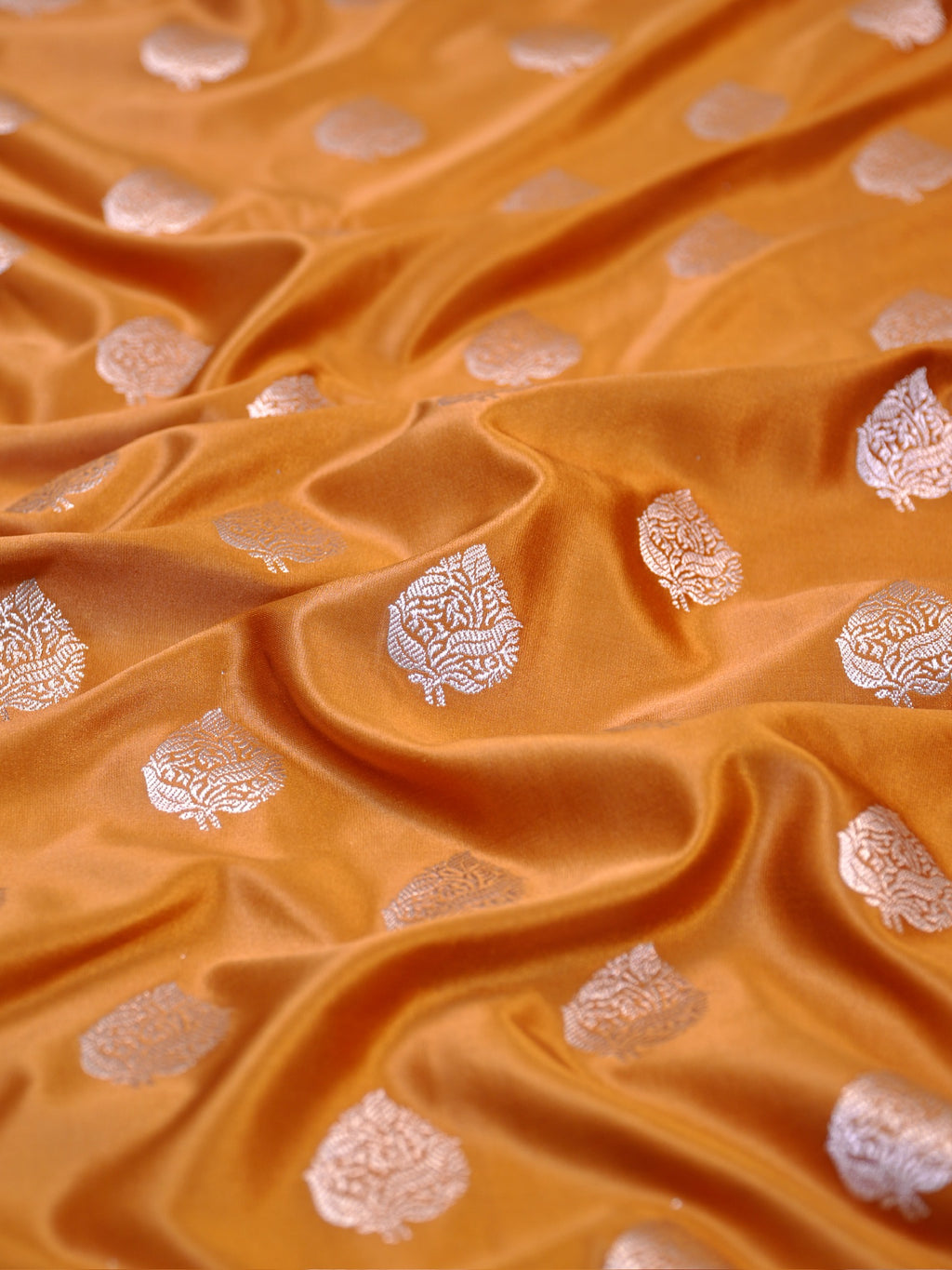 Mustard Gold Banarasi Mashru Katan Silk Saree with Paisley Leaf Butis
