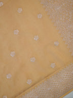 Beige Sand Banarasi Mashru Katan Silk Saree with Floral Zari Butis
