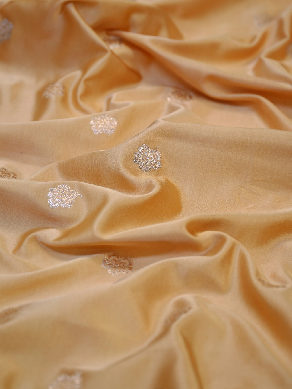 Beige Sand Banarasi Mashru Katan Silk Saree with Floral Zari Butis
