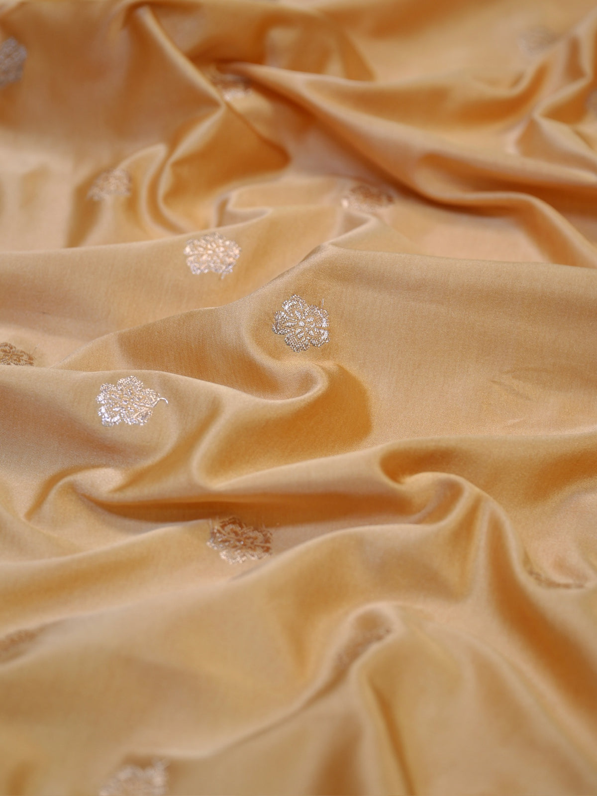 Beige Sand Banarasi Mashru Katan Silk Saree with Floral Zari Butis