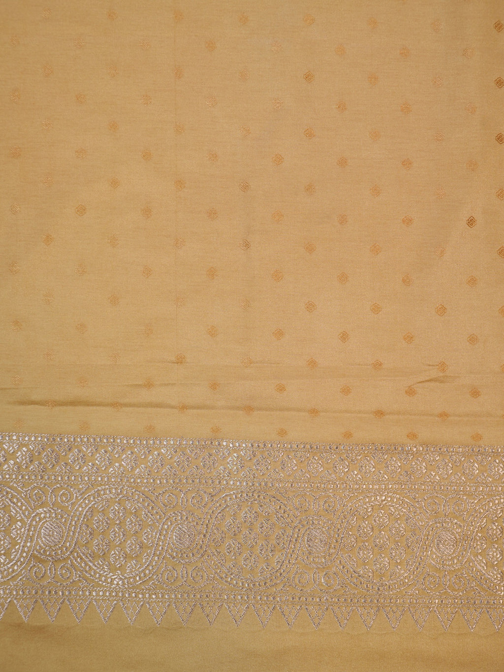 Beige Sand Banarasi Mashru Katan Silk Saree with Floral Zari Butis