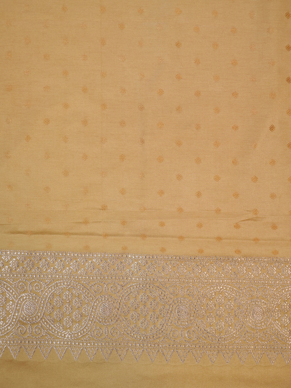 Beige Sand Banarasi Mashru Katan Silk Saree with Floral Zari Butis
