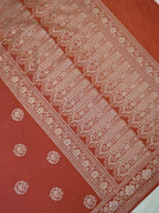 Rust Orange Banarasi Mashru Katan Silk Saree with Circular Floral Medallion Butis