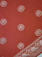 Rust Orange Banarasi Mashru Katan Silk Saree with Circular Floral Medallion Butis