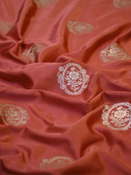 Rust Orange Banarasi Mashru Katan Silk Saree with Circular Floral Medallion Butis