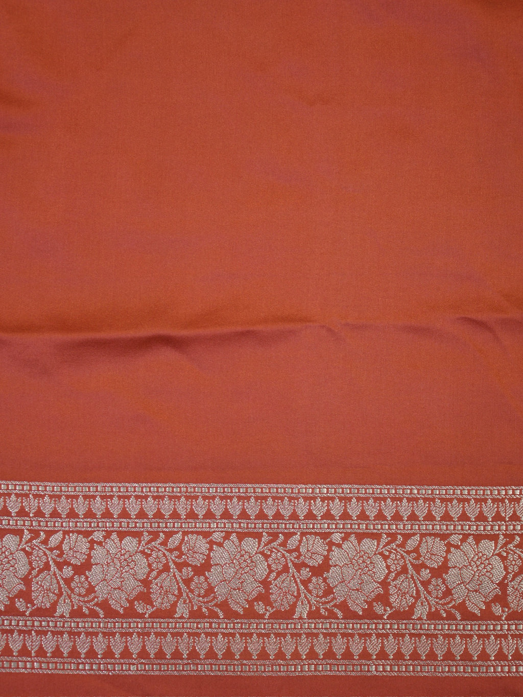 Rust Orange Banarasi Mashru Katan Silk Saree with Circular Floral Medallion Butis