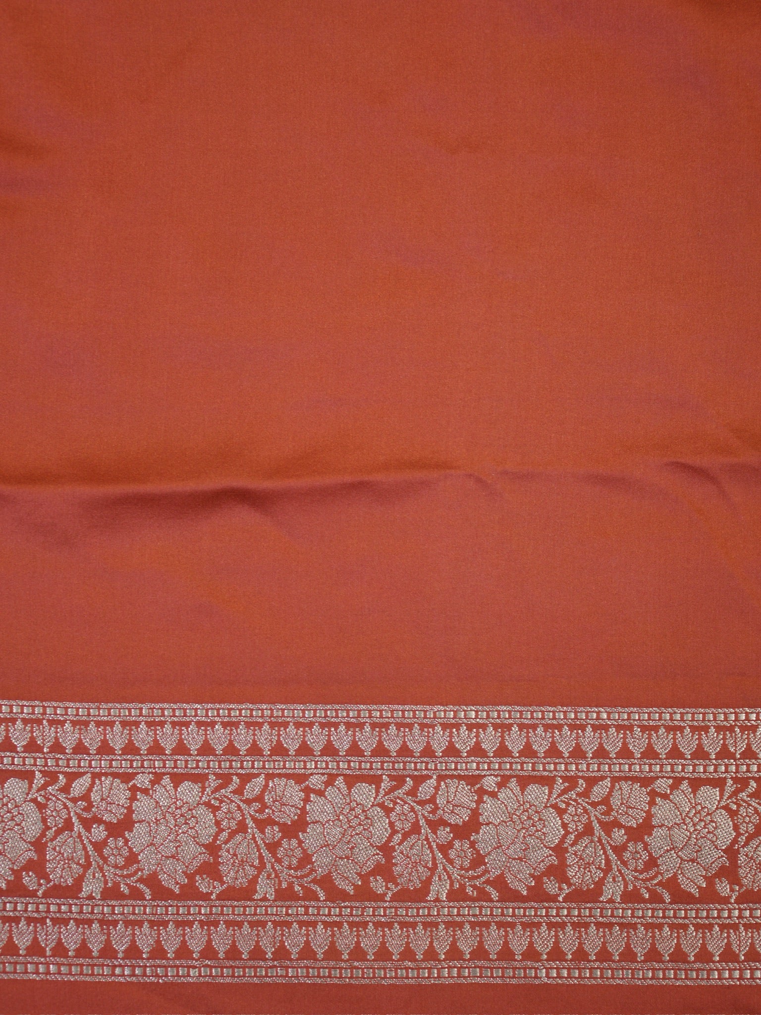 Rust Orange Banarasi Mashru Katan Silk Saree with Circular Floral Medallion Butis