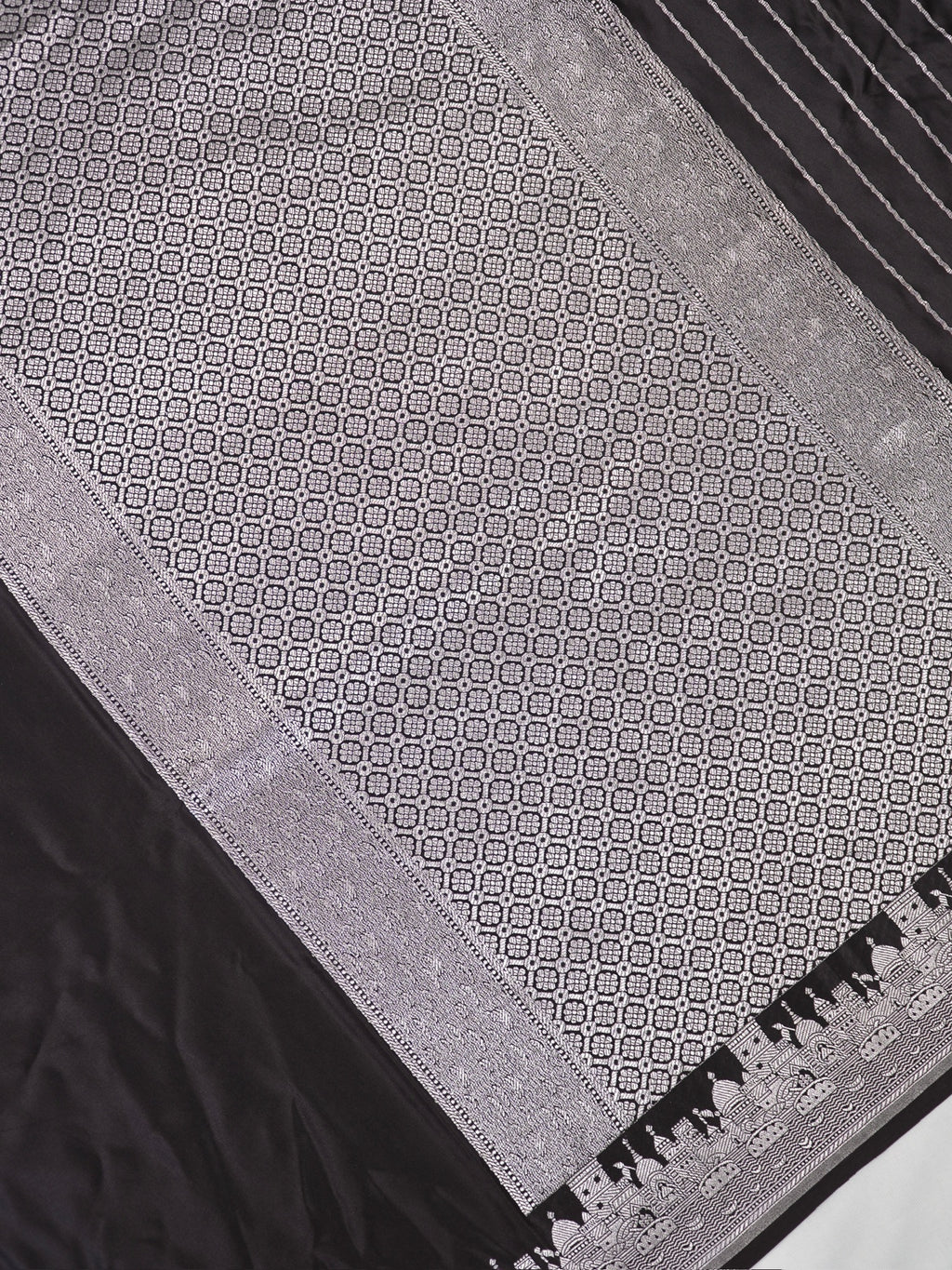 Black Banarasi Mashru Katan Silk Saree in Baranas Ghat Motif