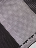 Black Banarasi Mashru Katan Silk Saree in Baranas Ghat Motif
