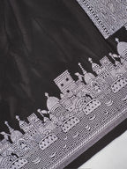 Black Banarasi Mashru Katan Silk Saree in Baranas Ghat Motif