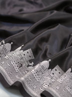 Black Banarasi Mashru Katan Silk Saree in Baranas Ghat Motif