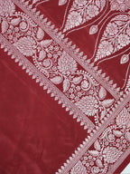 Maroon Banarasi Mashru Katan Silk Saree with Antique Silver Zari Weaving