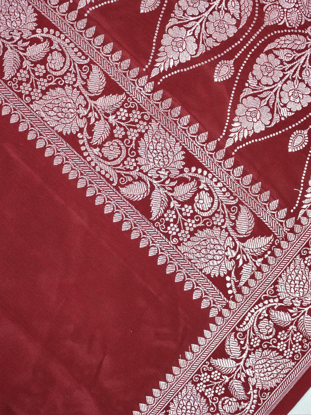 Maroon Banarasi Mashru Katan Silk Saree with Antique Silver Zari Weaving