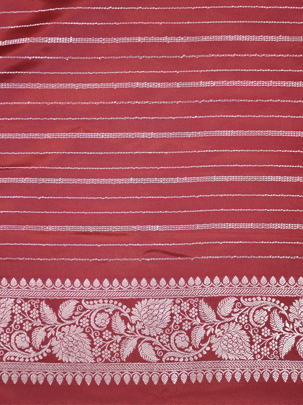 Maroon Banarasi Mashru Katan Silk Saree with Antique Silver Zari Weaving