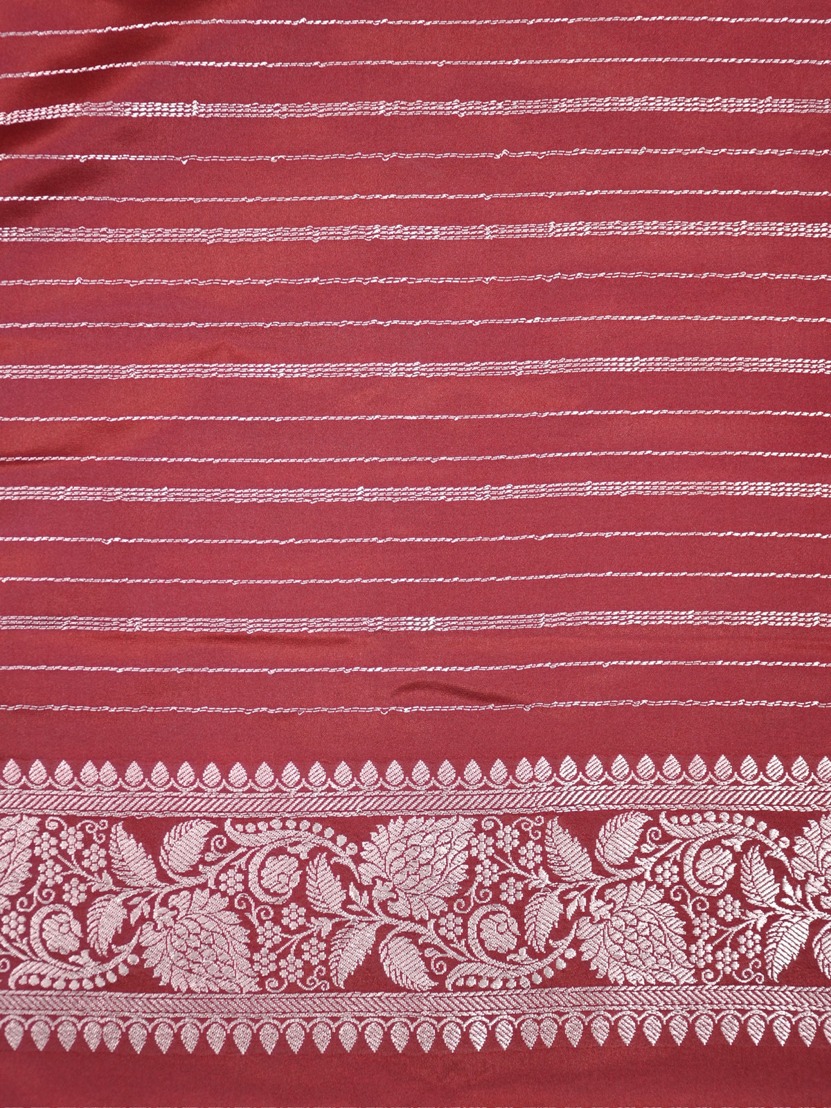 Maroon Banarasi Mashru Katan Silk Saree with Antique Silver Zari Weaving