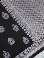 Midnight Black Banarasi Mashru Katan Silk Saree with Jhumka Motifs