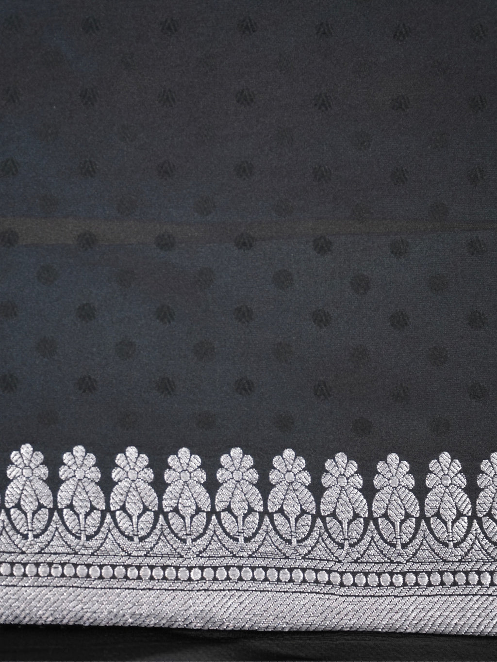 Midnight Black Banarasi Mashru Katan Silk Saree with Jhumka Motifs
