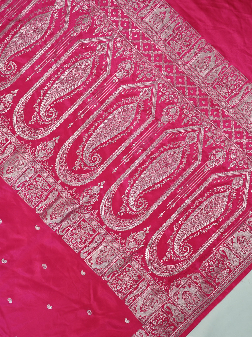 Rani Pink Banarasi Mashru Katan Silk Saree with Paisley Motif Highlights