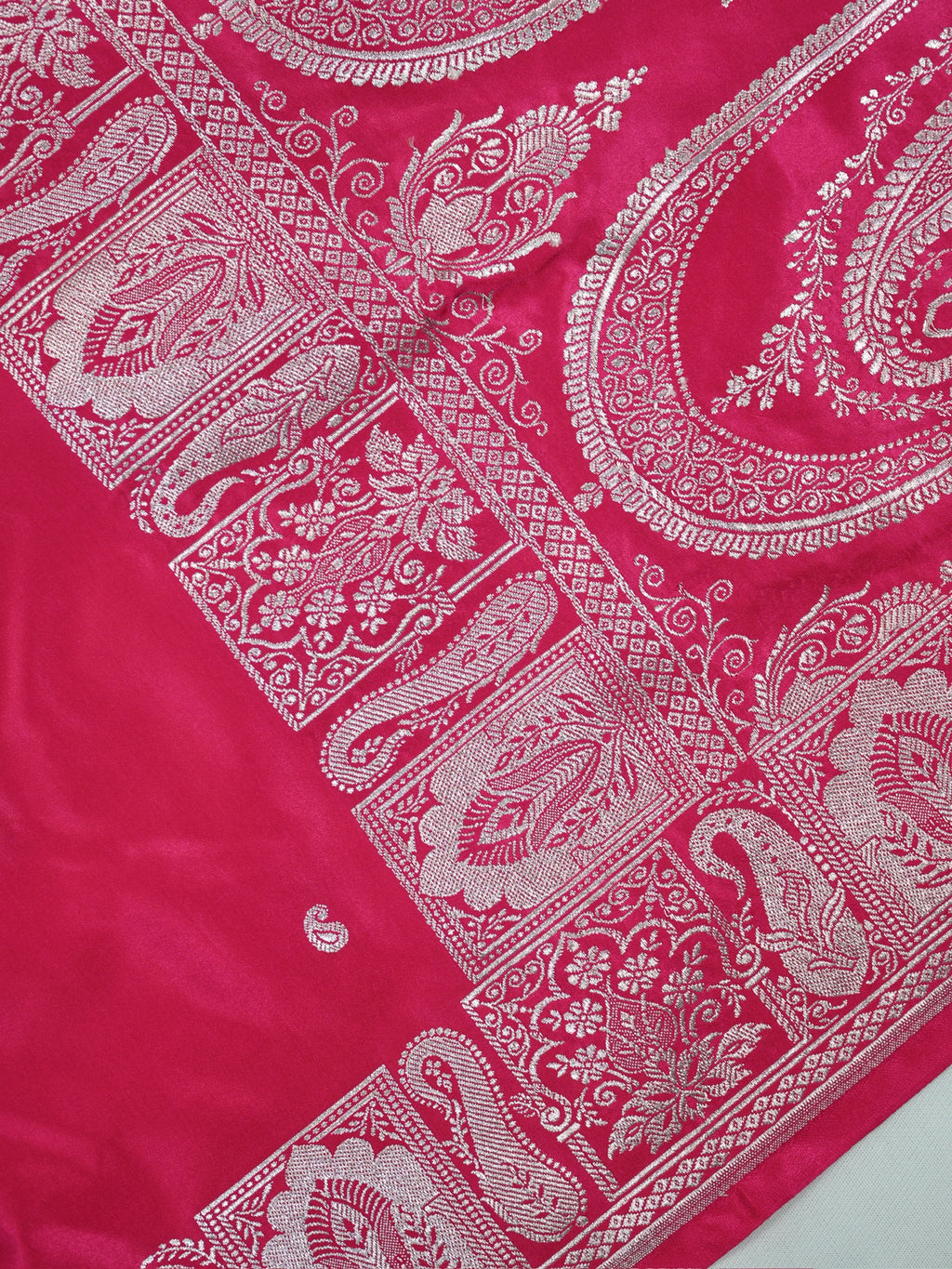 Rani Pink Banarasi Mashru Katan Silk Saree with Paisley Motif Highlights