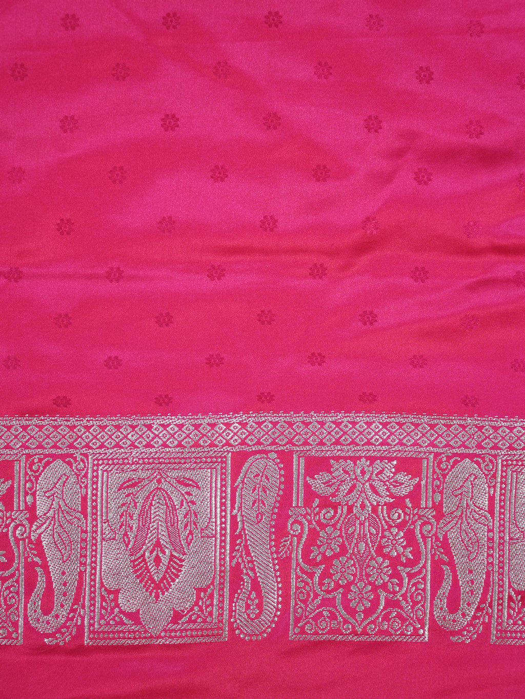 Rani Pink Banarasi Mashru Katan Silk Saree with Paisley Motif Highlights