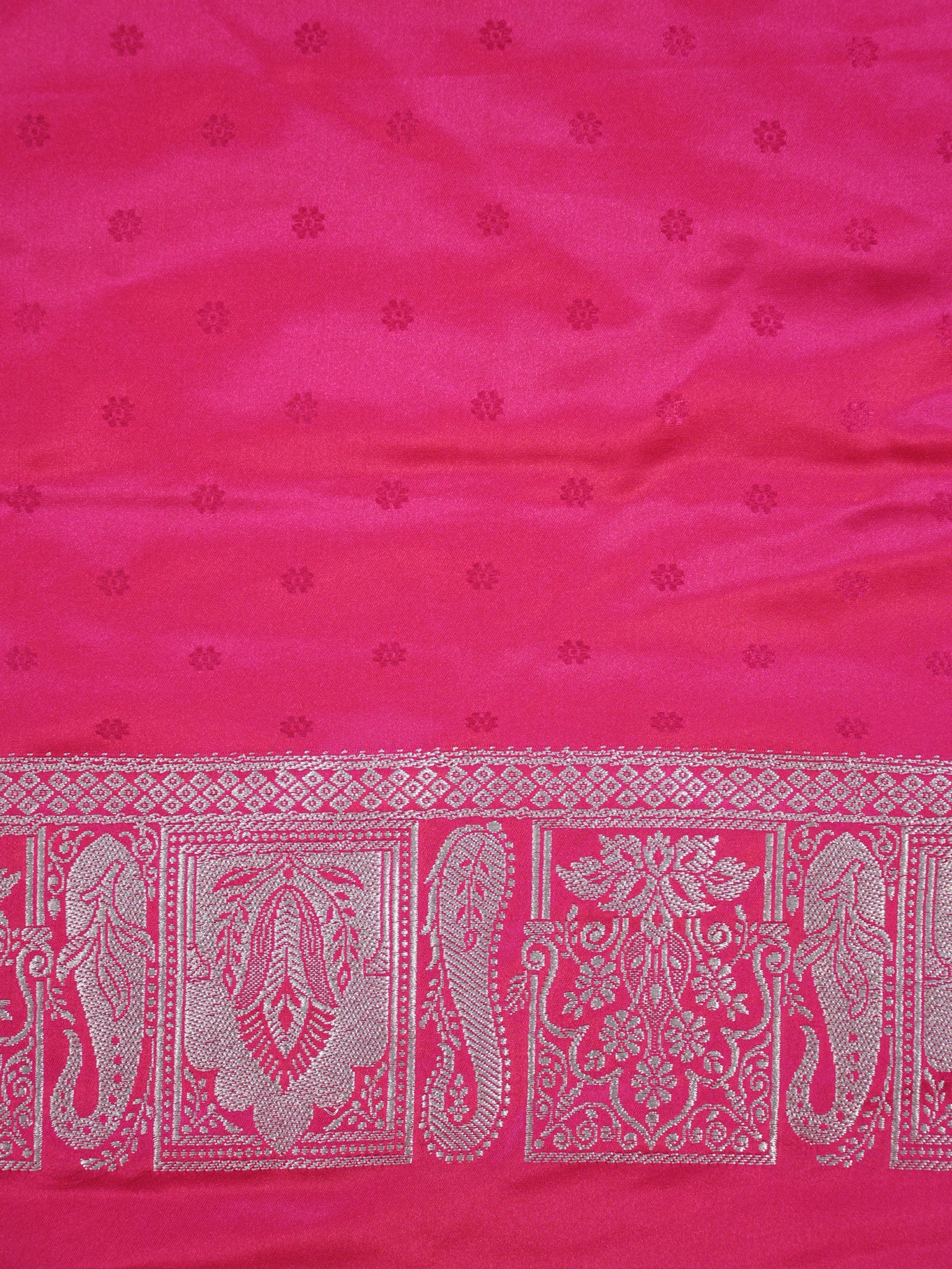 Rani Pink Banarasi Mashru Katan Silk Saree with Paisley Motif Highlights