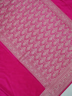 Rani Pink Banarasi Mashru Katan Silk Saree with Antique Silver Zari Weaving