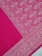 Rani Pink Banarasi Mashru Katan Silk Saree with Antique Silver Zari Weaving