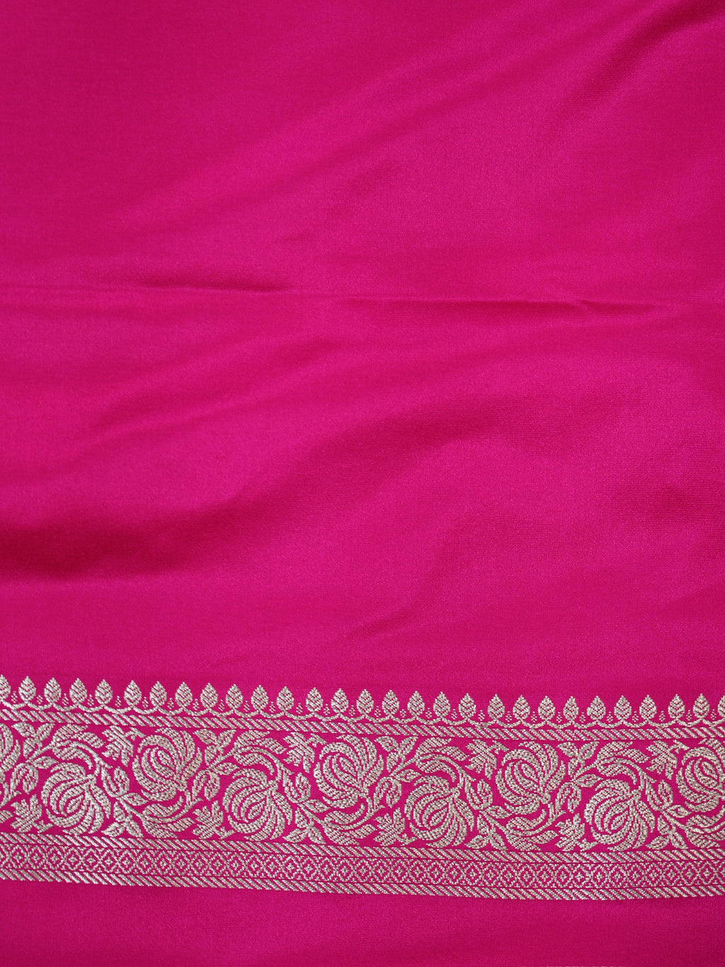 Rani Pink Banarasi Mashru Katan Silk Saree with Antique Silver Zari Weaving
