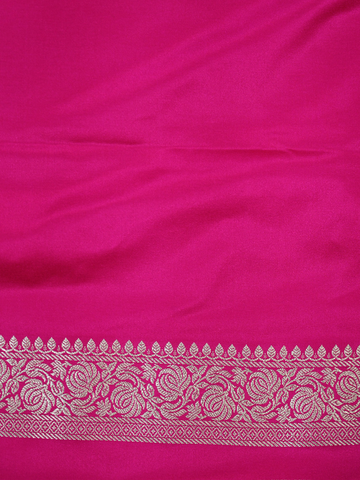 Rani Pink Banarasi Mashru Katan Silk Saree with Antique Silver Zari Weaving