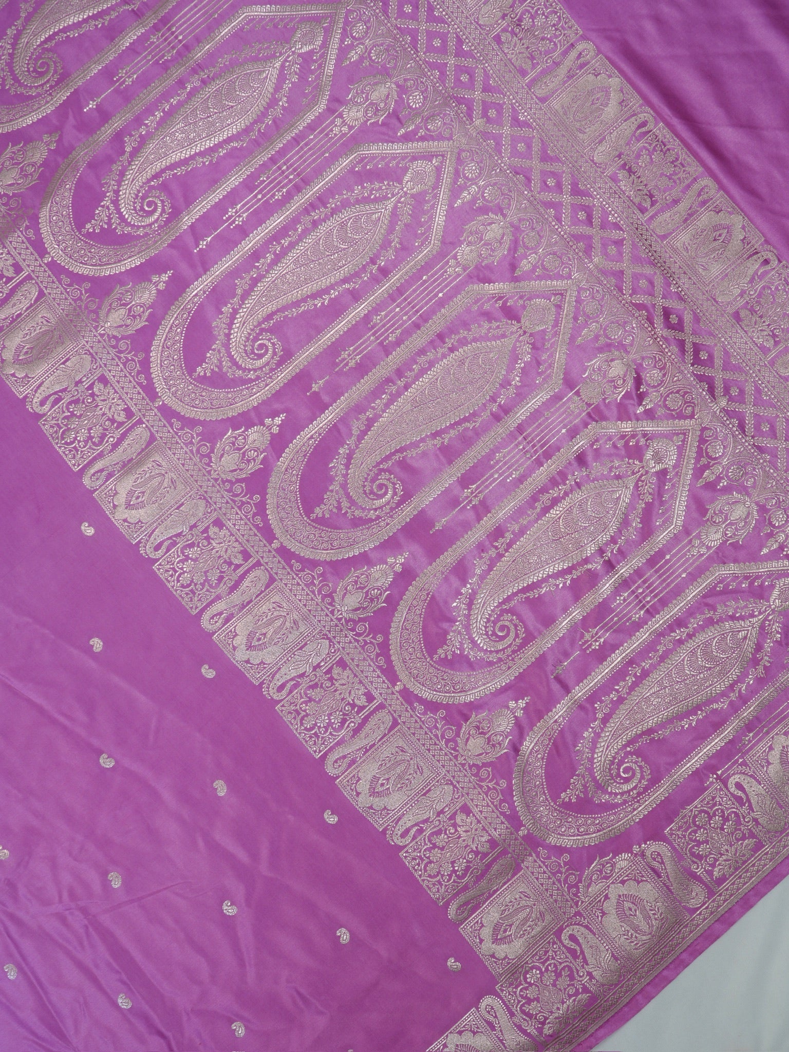 Lilac Orchid Banarasi Mashru Katan Silk Saree with Paisley Motifs