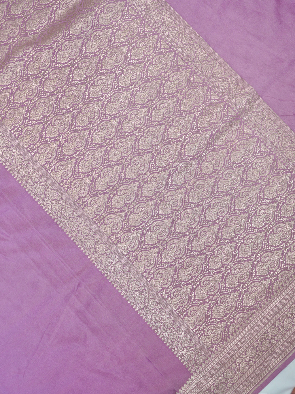 Lilac Pink Banarasi Mashru Katan Silk Saree with Antique Silver Zari Weaving