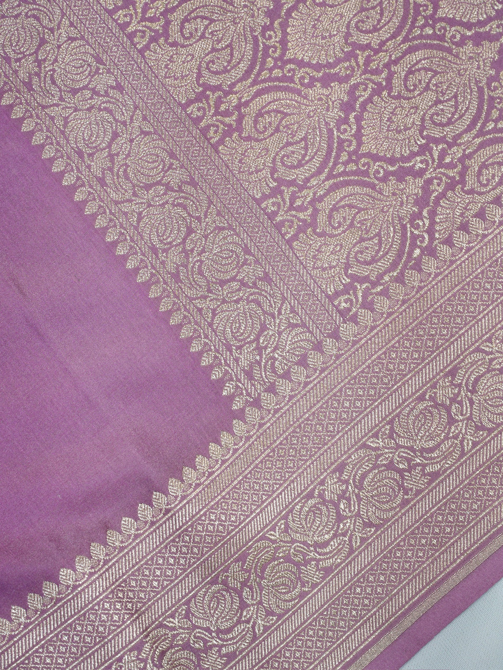 Lilac Pink Banarasi Mashru Katan Silk Saree with Antique Silver Zari Weaving