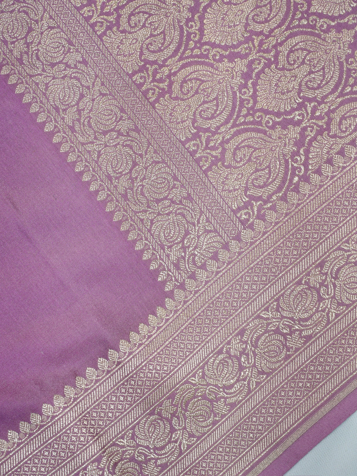 Lilac Pink Banarasi Mashru Katan Silk Saree with Antique Silver Zari Weaving