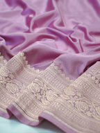 Lilac Pink Banarasi Mashru Katan Silk Saree with Antique Silver Zari Weaving