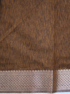 Coffee Brown Soft Linen Silk Saree with Floral Silver Zari Butis Woven Lattice Border