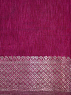 Magenta Pink Soft Linen Silk Saree with Floral Silver Zari Butis &amp; Woven Lattice Border