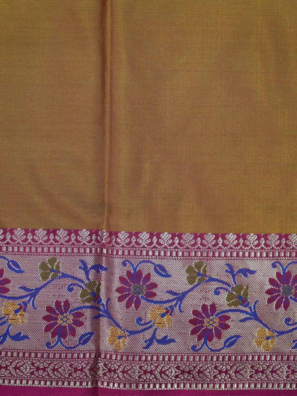 Olive Green Pochampally Silk Saree with Ikat Paisley Weave & Woven Floral Zari Border