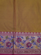 Olive Green Pochampally Silk Saree with Ikat Paisley Weave & Woven Floral Zari Border