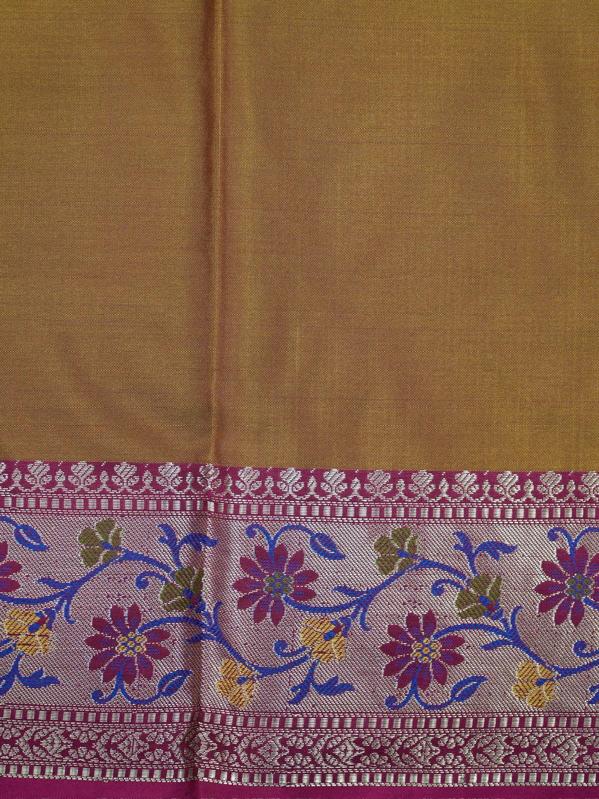 Olive Green Pochampally Silk Saree with Ikat Paisley Weave & Woven Floral Zari Border