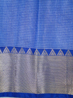 Off-White & Royal Blue Soft Cotton Floral Embroidered Saree with Zari Border