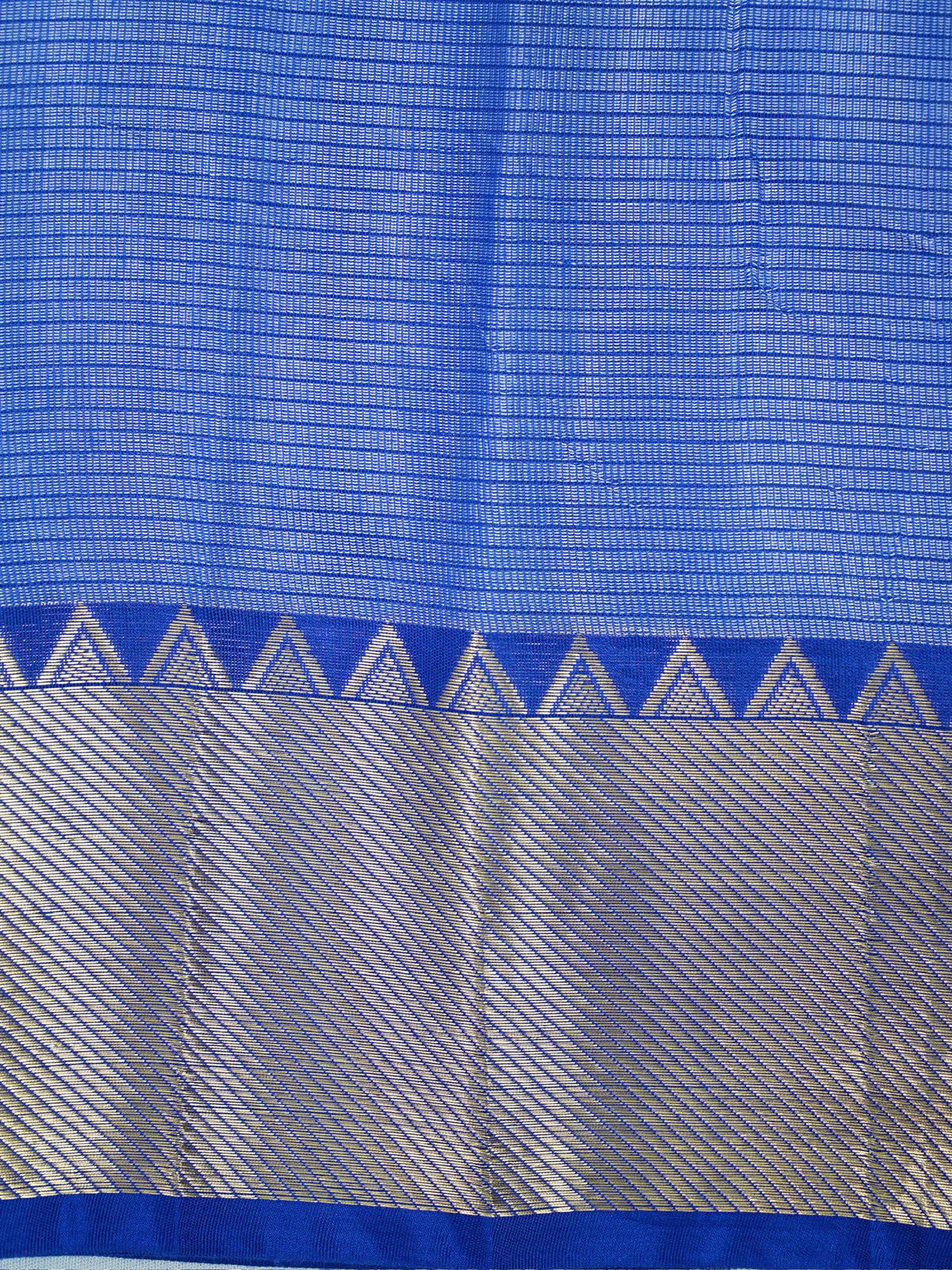 Off-White & Royal Blue Soft Cotton Floral Embroidered Saree with Zari Border
