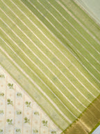 Off-White & Sage Green Soft Cotton Embroidered Saree with Zari Border