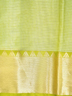 Off-White & Sage Green Soft Cotton Embroidered Saree with Zari Border