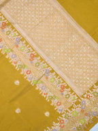 Mustard Yellow Banarasi Semi Butter Silk Saree with Meenakari Floral Work